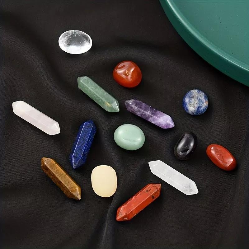 14pcs Chakra Crystal Pillar Set Natural Stone Necklace Jewelry Gift Yoga