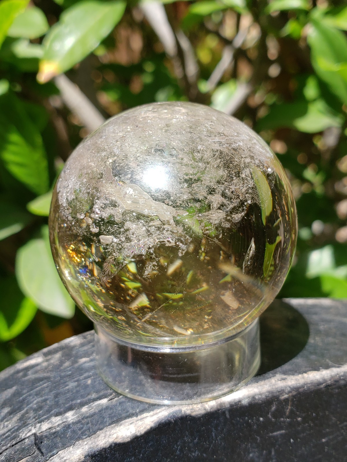 1.75″ Clear Smoky Citrine Quartz Crystal Sphere Ball Orb Rainbows, 122g