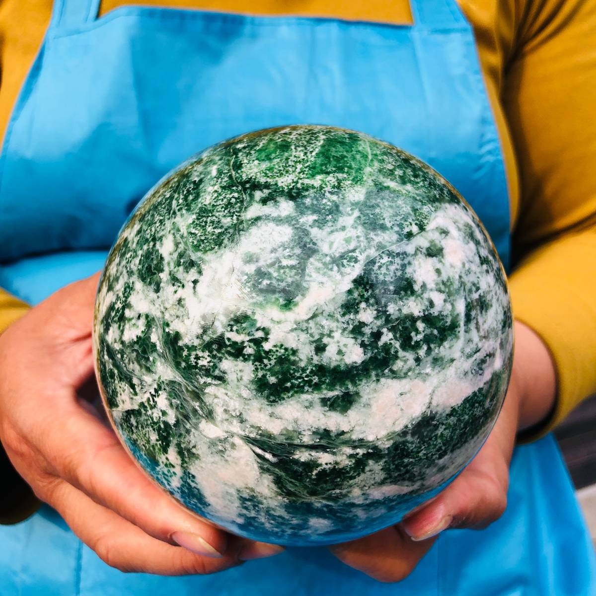 2110g Natural Qinghai Green Jade Polished Sphere Crystal Healing Decor Ball