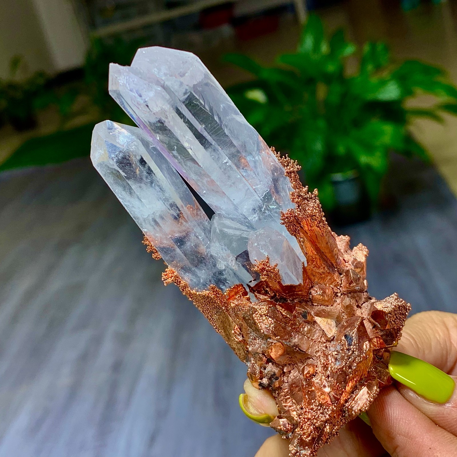 146G Rare iridescent Native Copper with white quartz crystal mineral-symbiosis