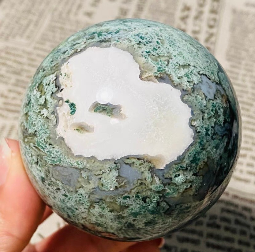466g Natural Geode Aquatic Plant Water Grass Moss Agate Balls Crystal Sphere