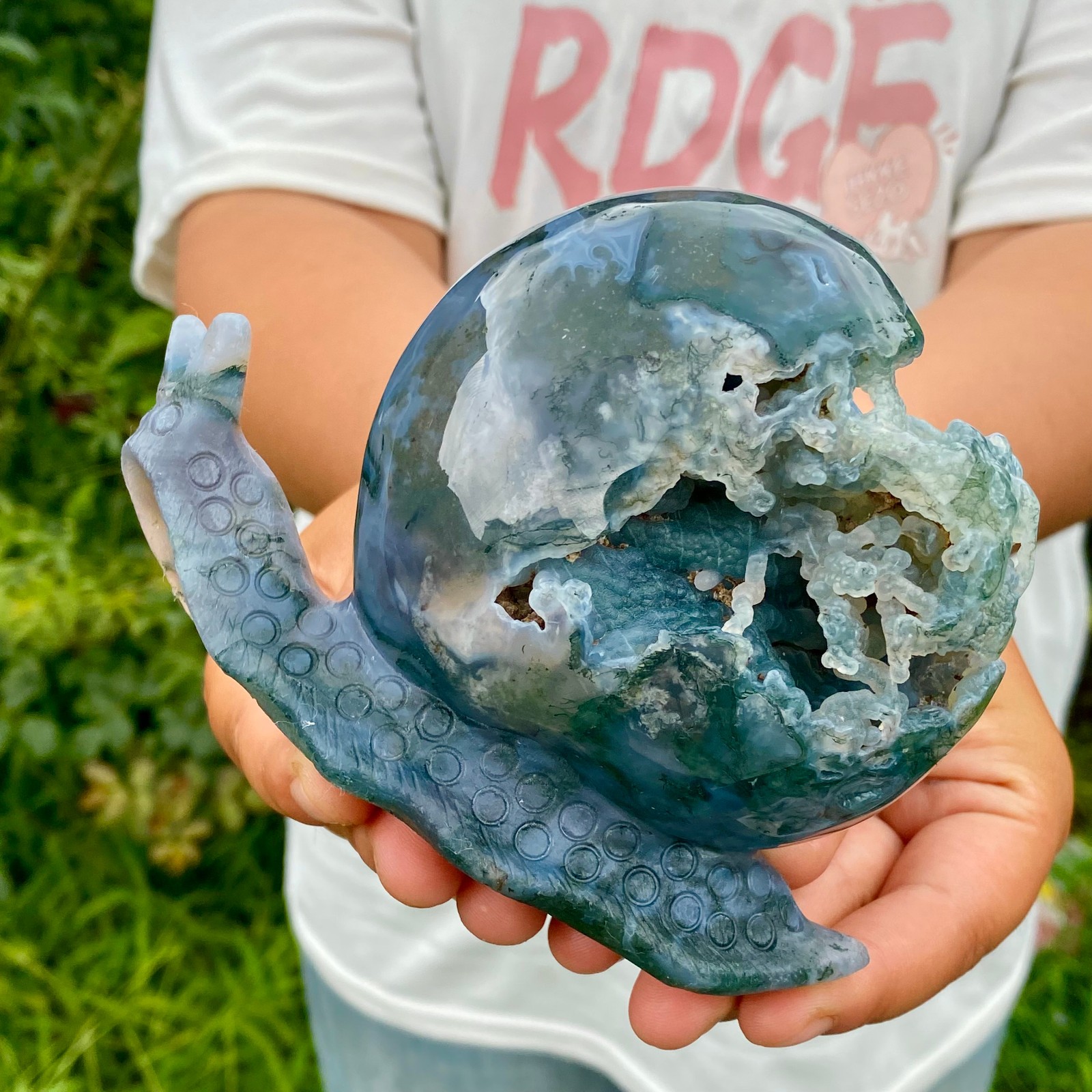 1.4LB Natural Ocean Agate Snail Hand Carving Gemstone Ornament Home Decoration