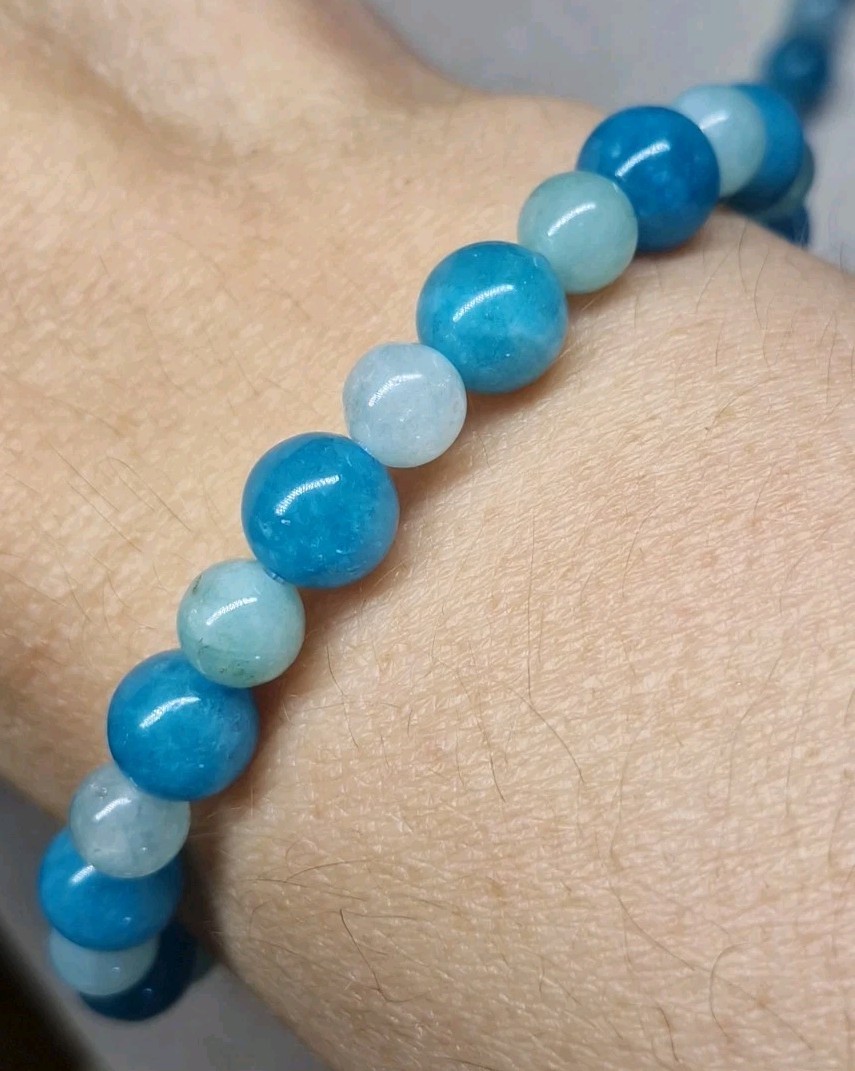 Handmade Caribbean Calcite & Aquamarine Crystal Moon Face Jewellery Set