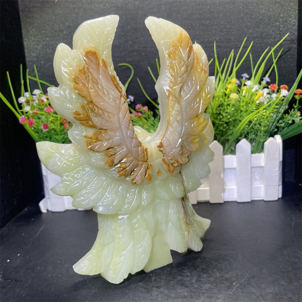 2LB 8.2″ Natural Afghan Jade Six-winged Angel Carved Crystal Quartz Decor
