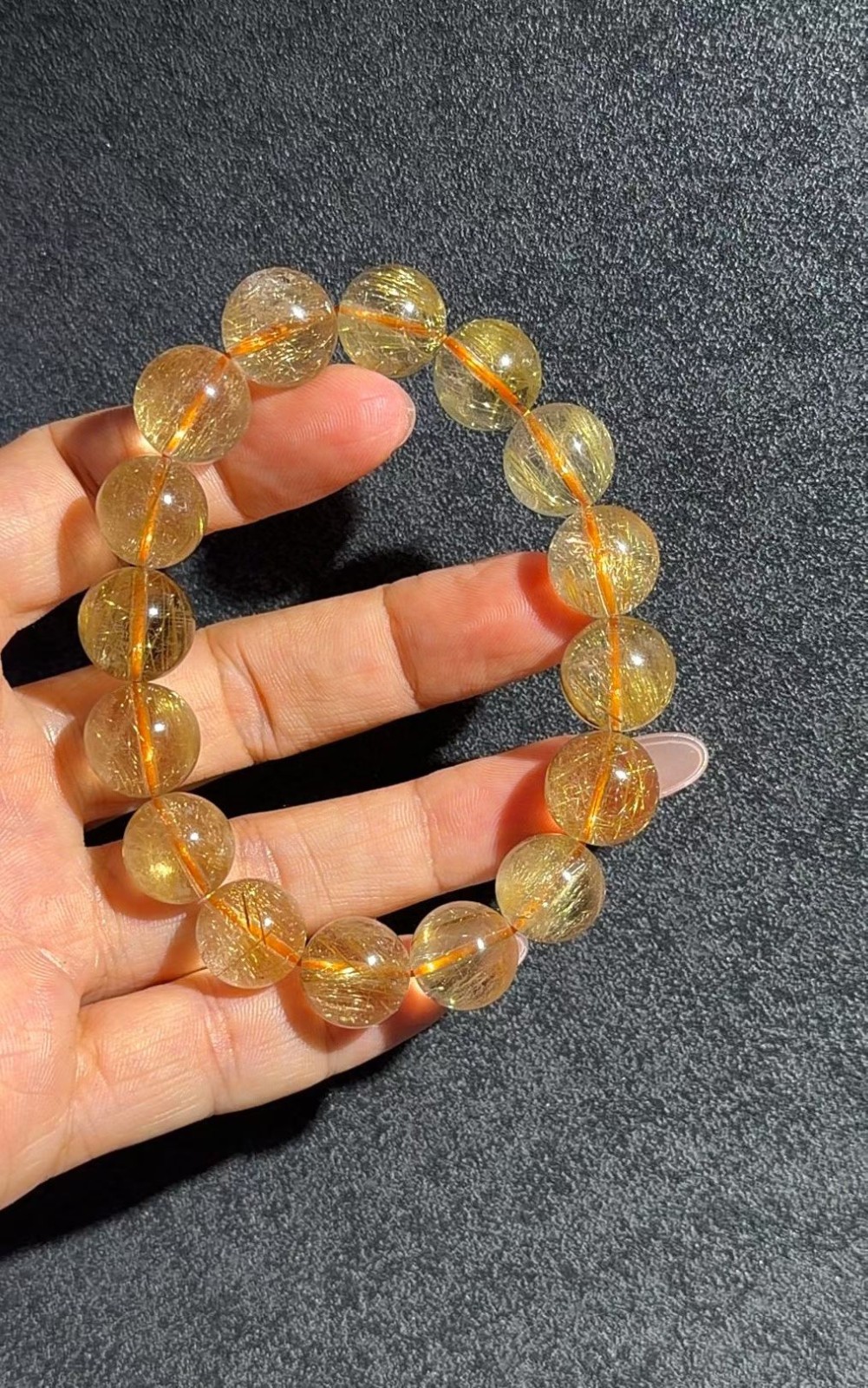 13MM Natural Hair Crystal Rutilated Quartz Elastic String Bracelet Reiki Healing