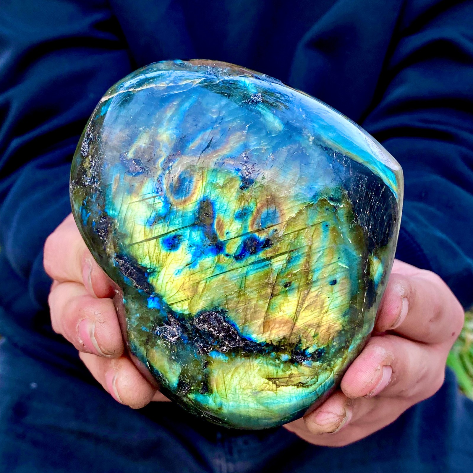 1.92LB Natural Labradorite Quartz Crystal Freeform Mineral Specimen Healing