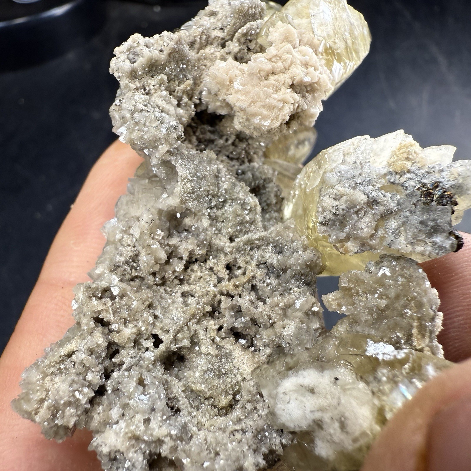 Golden Calcite Crystals on Chalcopyrite Dolomite Pyrite Matrix / Missouri