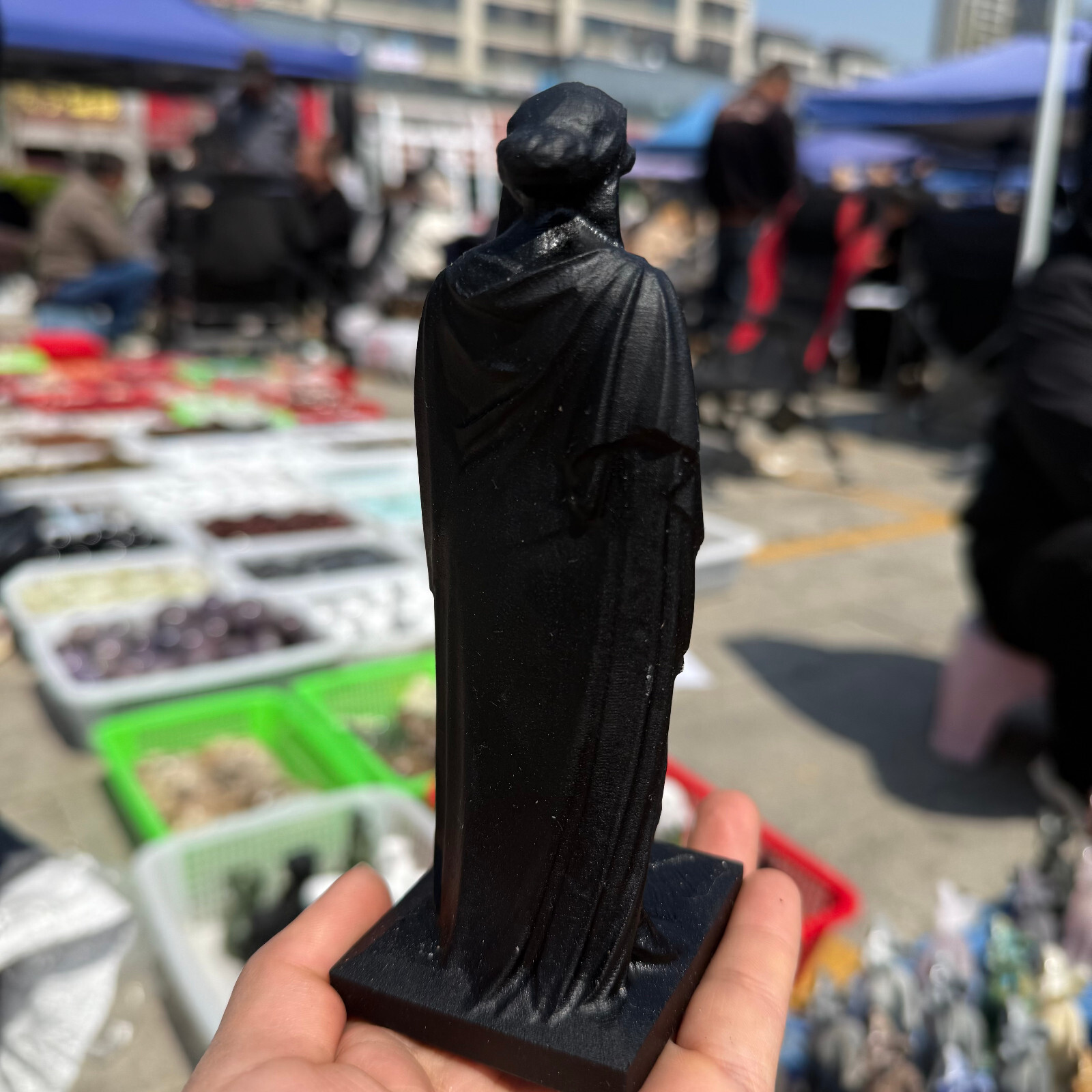 6″ natural Obsidian Virgin of Greece Skull Quartz Crystal Carved Reiki Healing