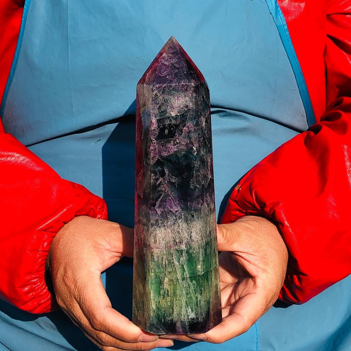2pcs 5.72LB Natural Colourful Fluorite Obelisk Quartz Crystal Tower Healing