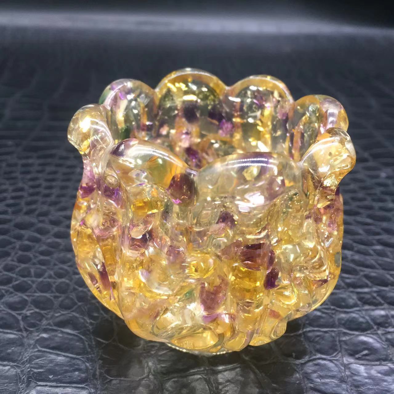 Natural Ametrine Quartz Crystal Resin Filled Brush Pot Gravel Healing Decora 1Pc