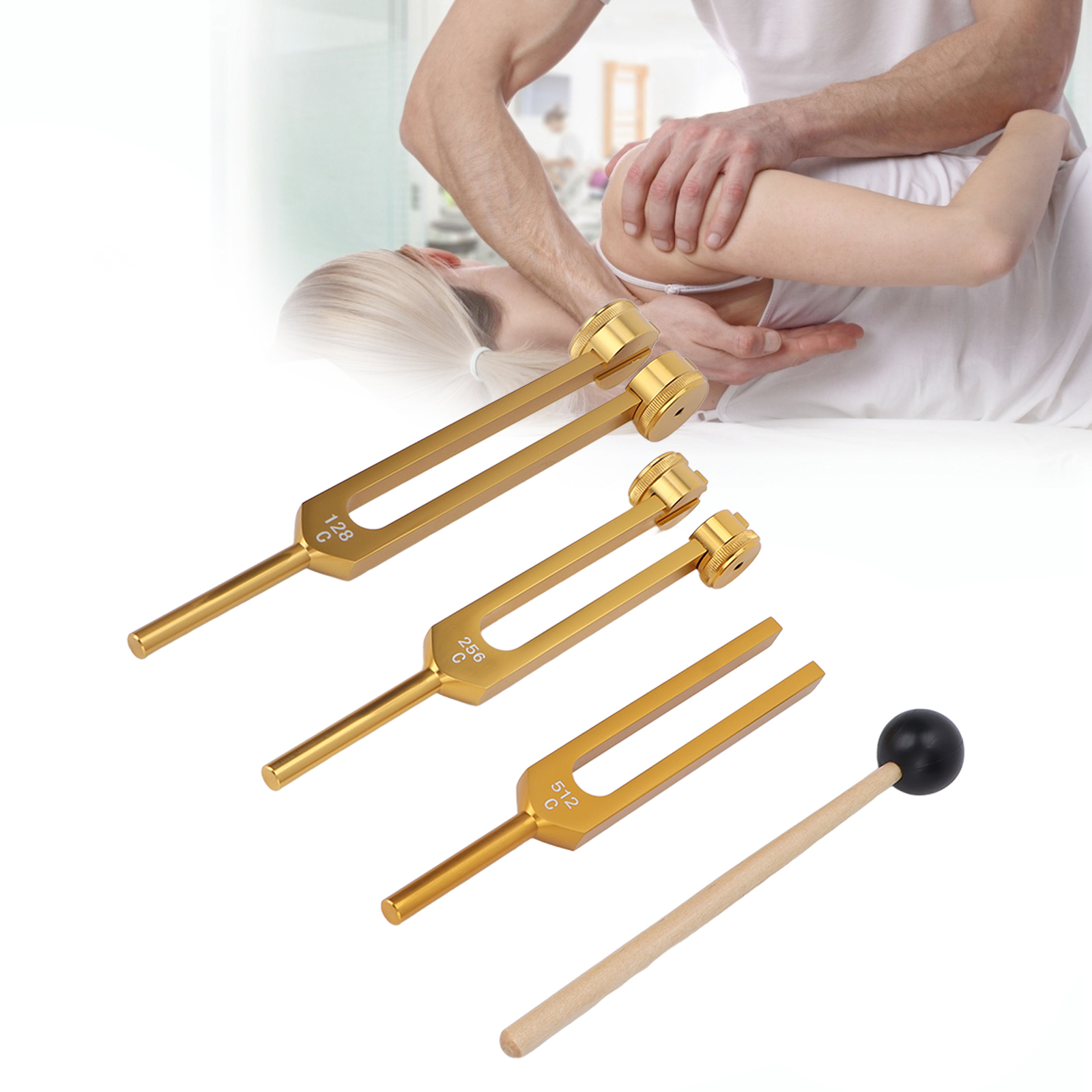3Pcs Aluminium Alloy Tuning Fork Set 128 256 512Hz Body Tuning Forks With Hammer