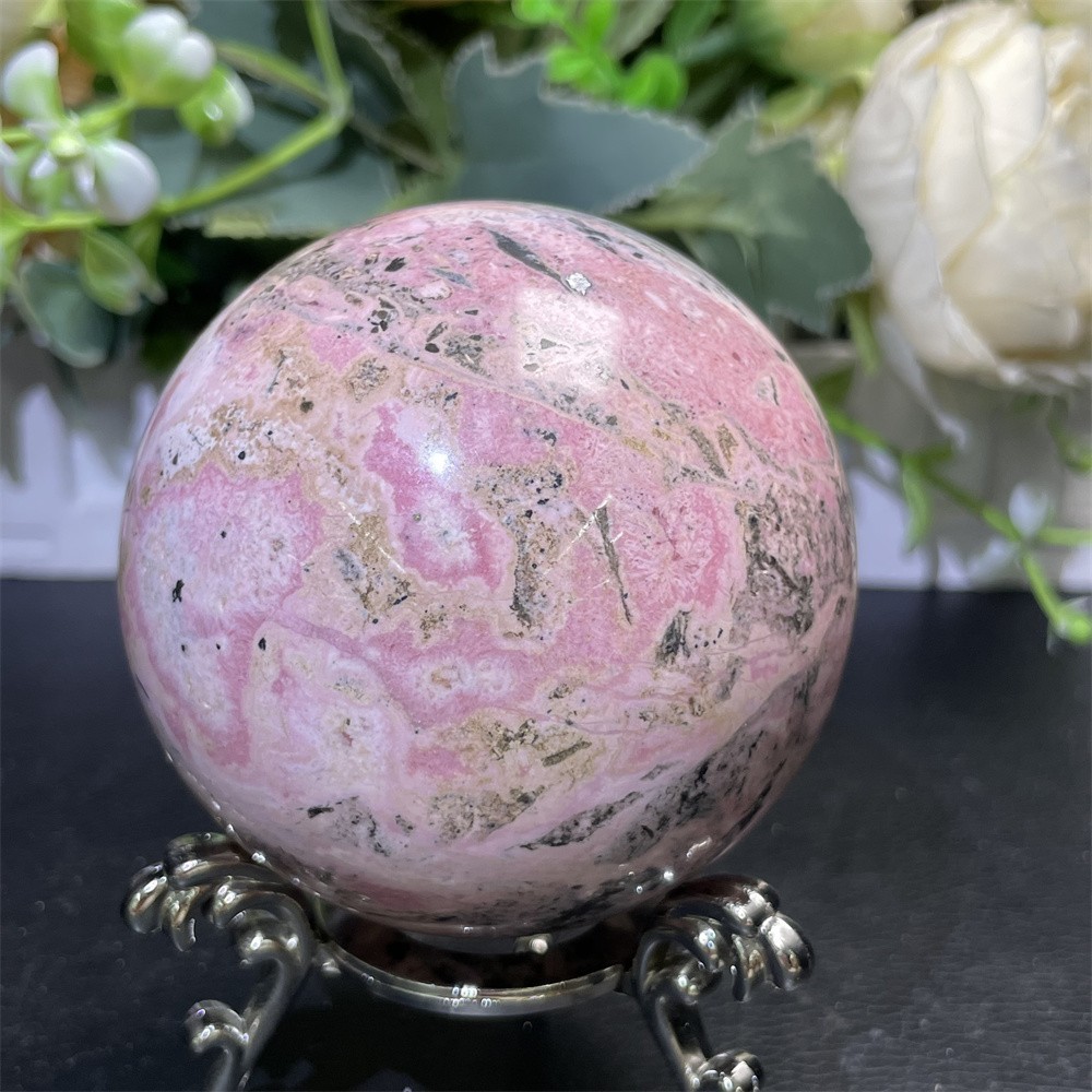 1.4LB 2.7″ Natural Peru Rhodonite Sphere Ball Crystal Quartz Decor Healing