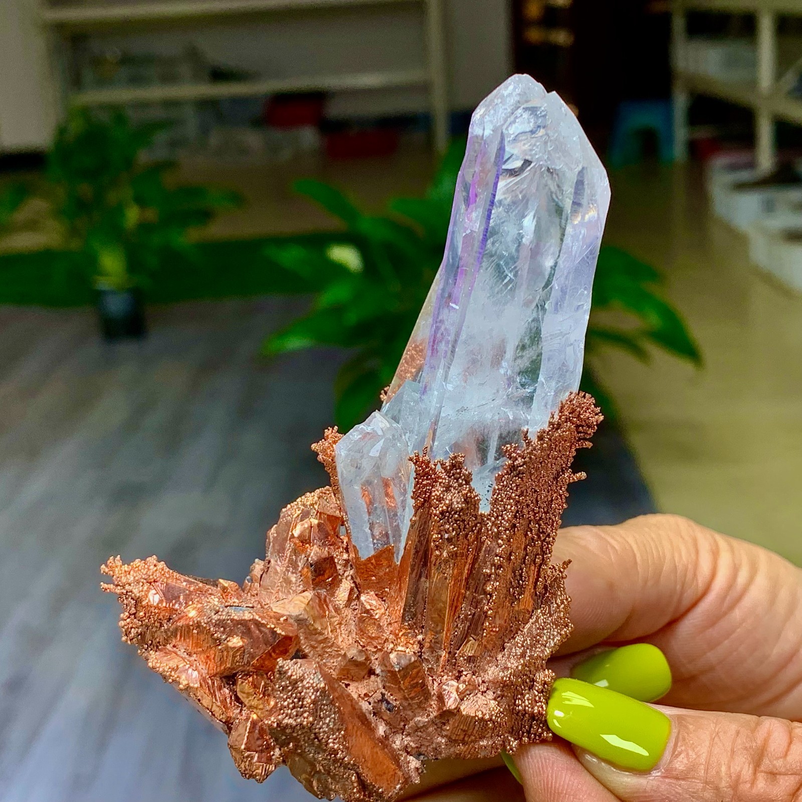 146G Rare iridescent Native Copper with white quartz crystal mineral-symbiosis