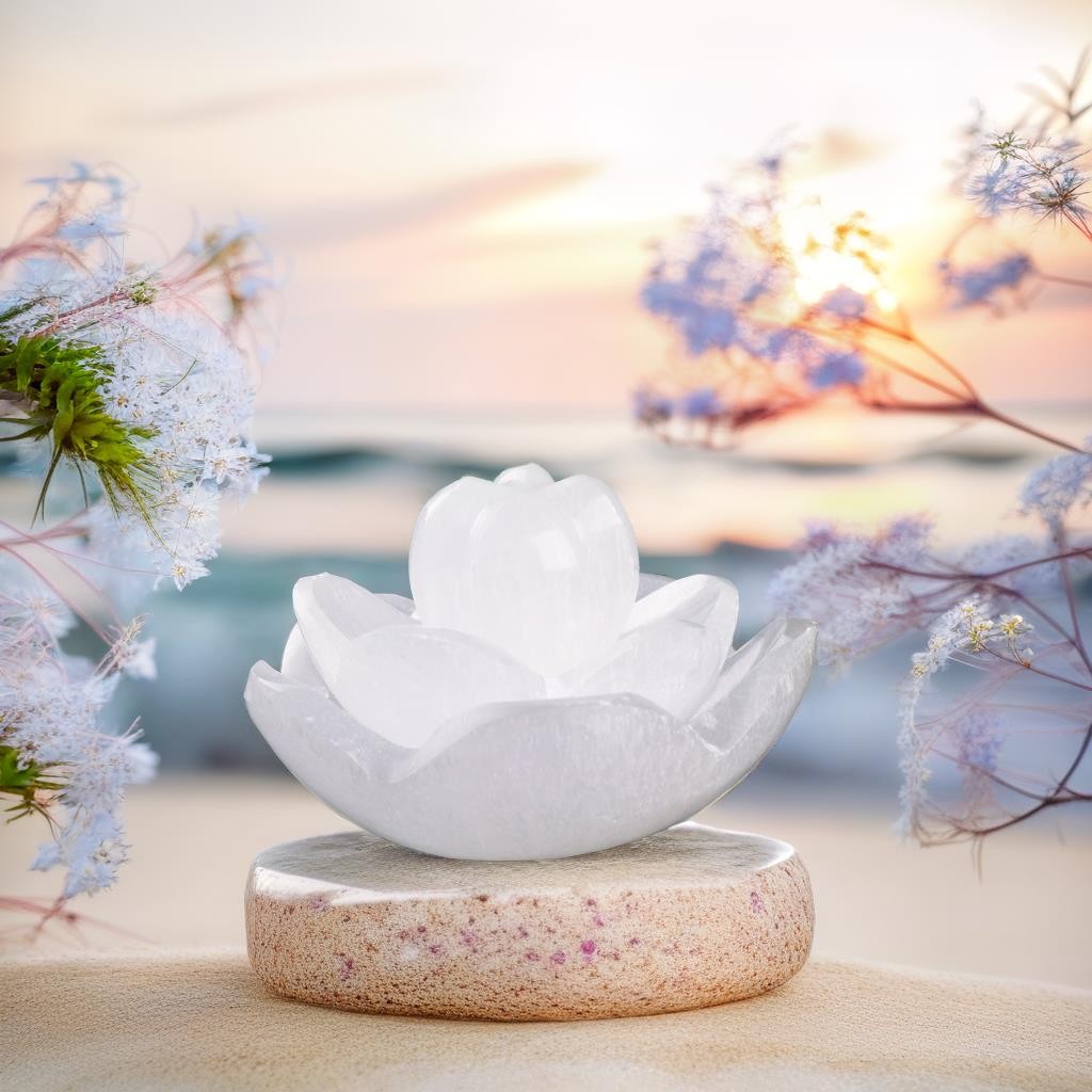4″ Lotus Flower Selenite Bowl, Cleansing Selenite Crystal Holder & Decor, 3 pc