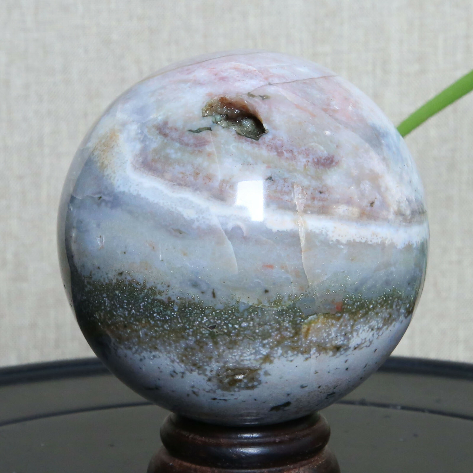 B3594-73mm-542g Amazing natural Ocean Jasper Orbicular Sphere Reiki Crystal Ball