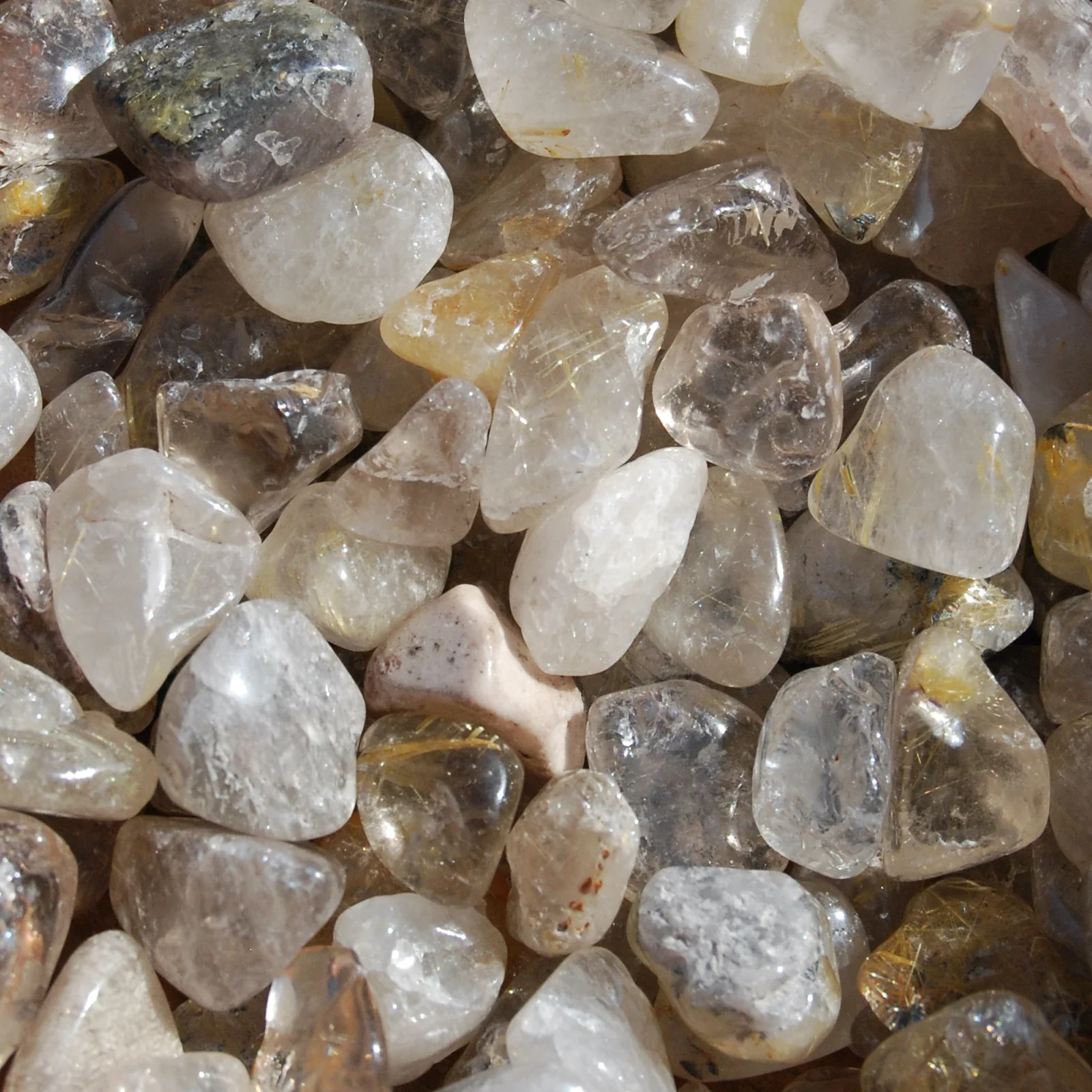 10pcs Golden Rutile Quartz Crystal Tumbled Stones, Extra Small Gold Rutilated Qu