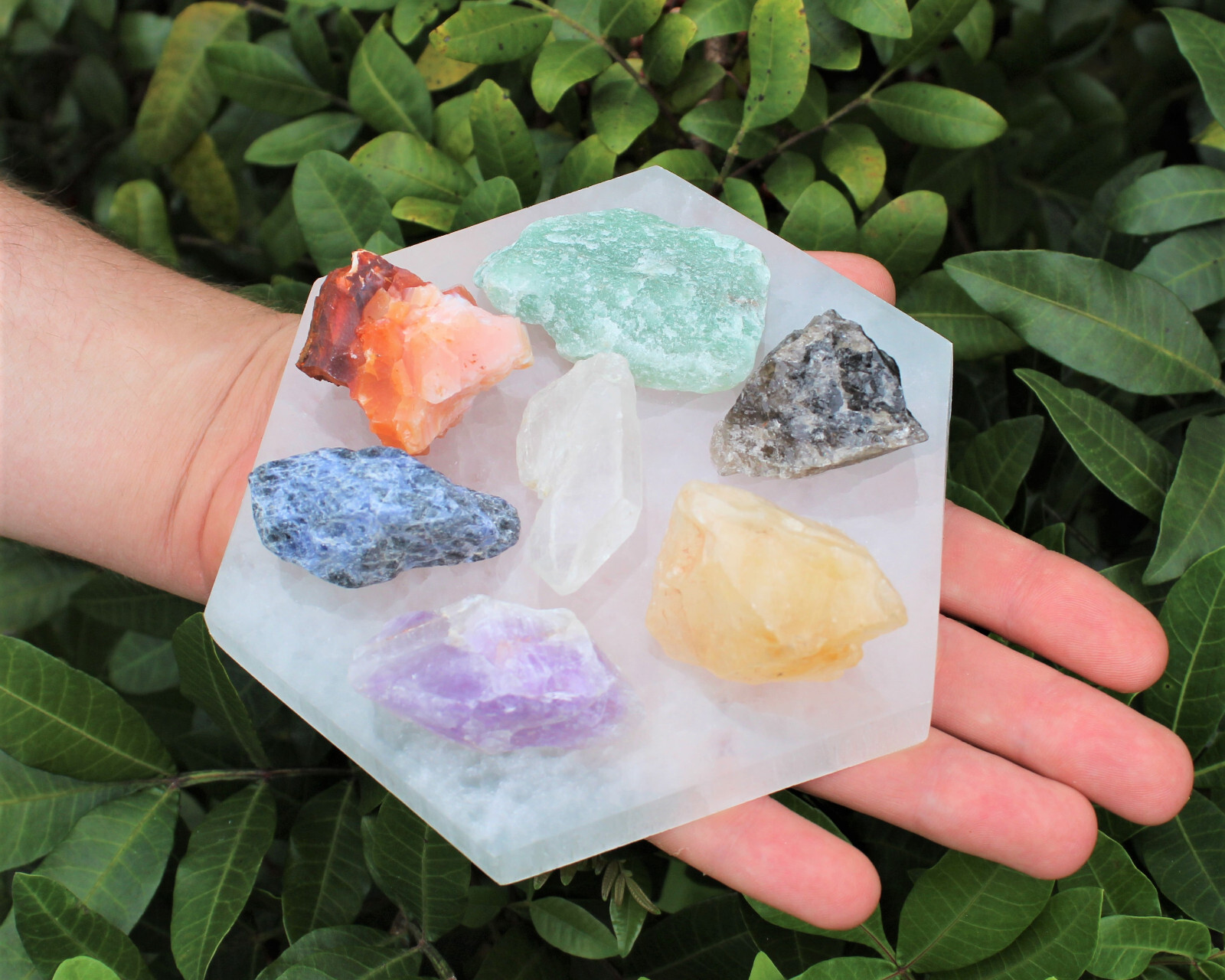 Polished Selenite Charging Station, Hexagon: Choose 3″, 4″ or 6″ (Cleansing)