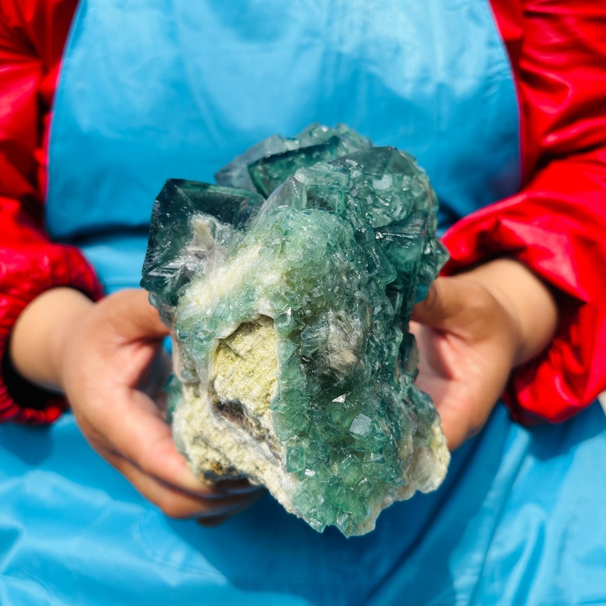 1790G Natural BLUE-green purple Cube Fluorite Mineral Crystal Specimen/China