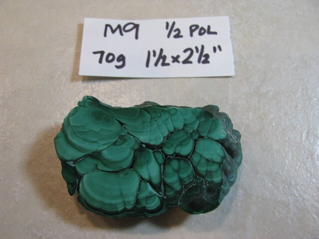 M9 – 70g PALM SIZE NATURAL MALACHITE SLAB 1 SIDE POLISHED GEMSTONE CONGO slice