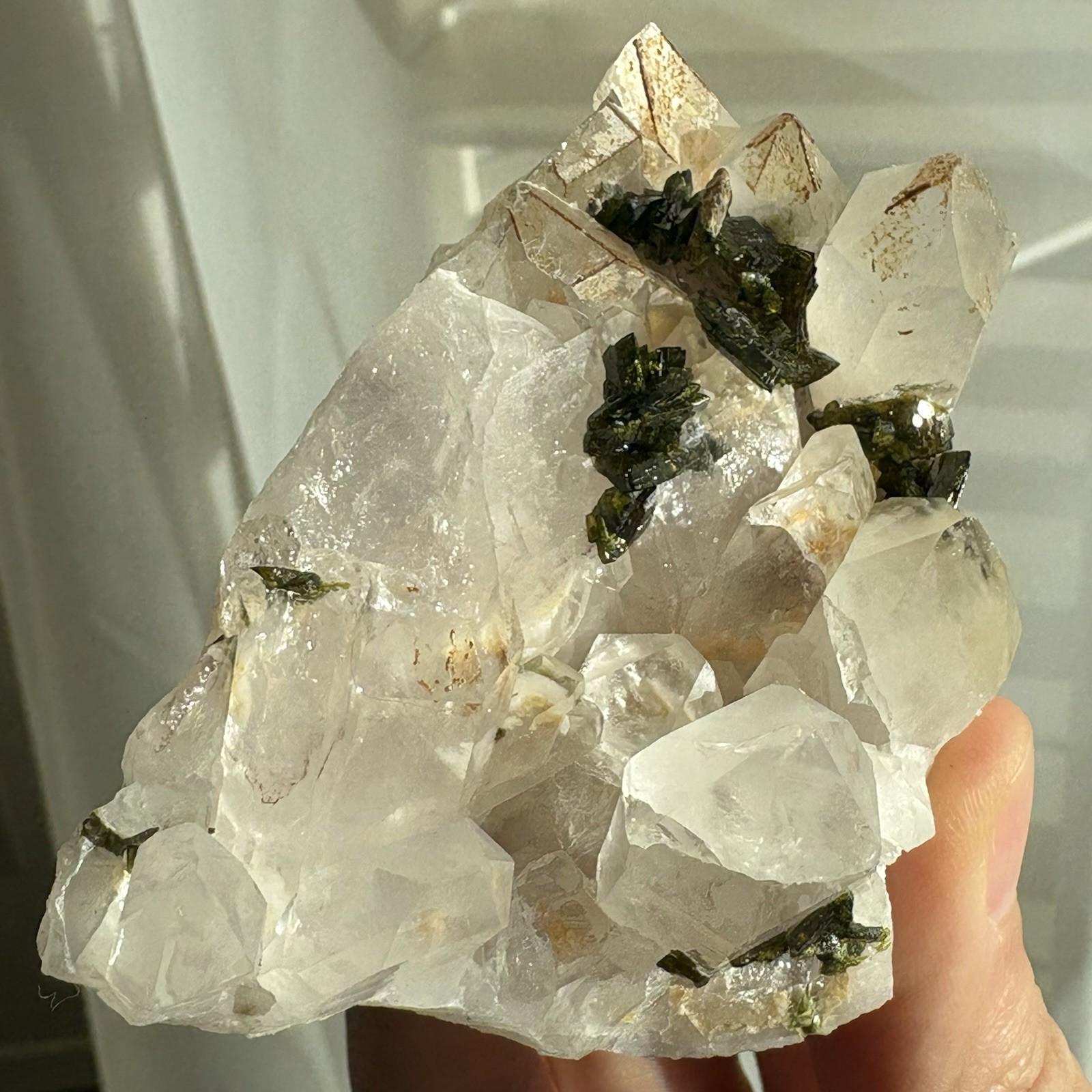 Natural Garden Quartz Epidote Cluster Raw Mineral Rare Specimen Healing