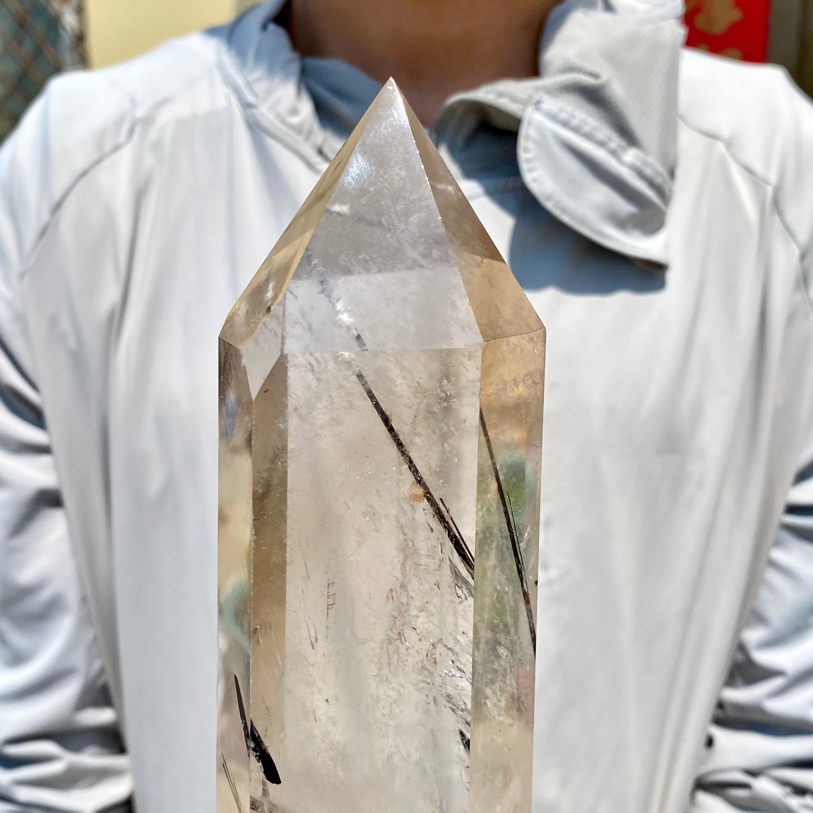 7.4LB Natural black hair crystal, white crystal pillar, quartz crystal