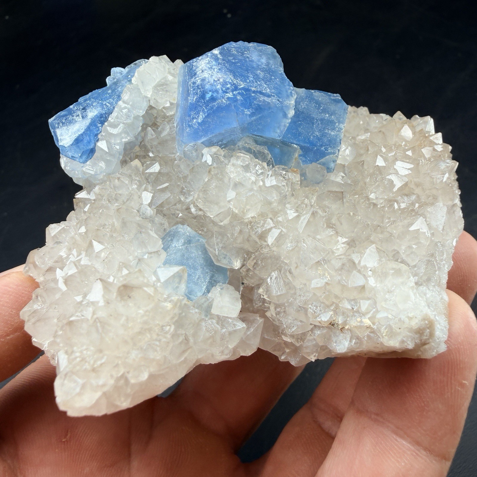 Blue Fluorite Crystals on Quartz Crystal Cluster / New Mexico *VIDEO*