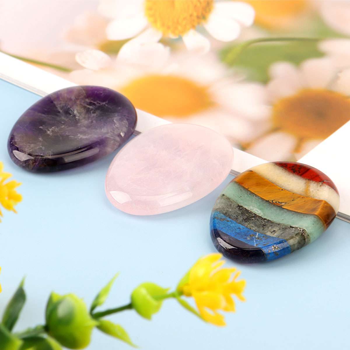 1-3Pc Healing Crystal Oval Thumb Worry Stone Pocket Palm Chakra Reiki Meditation