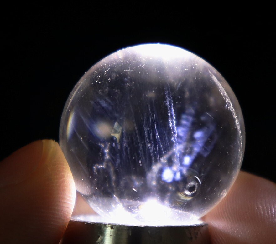 26mm Natural Blue Angel Feathers Clear Quartz Crystal Stone Sphere Ball Healing
