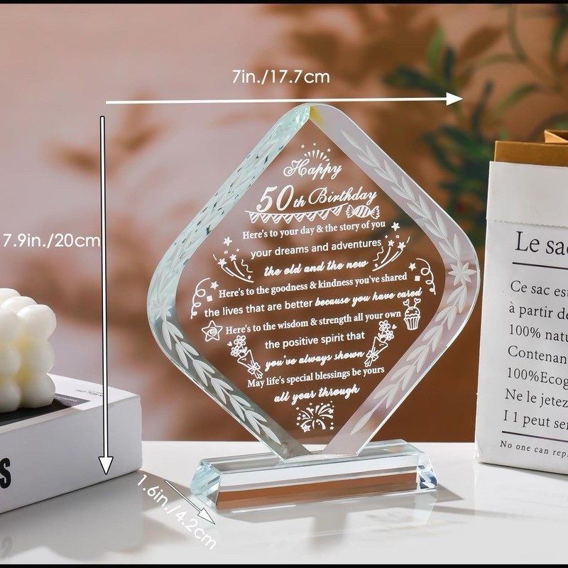 50th Birthday Gift for Women Men Crystal Plaque Keepsakes Happy 50th Birthday