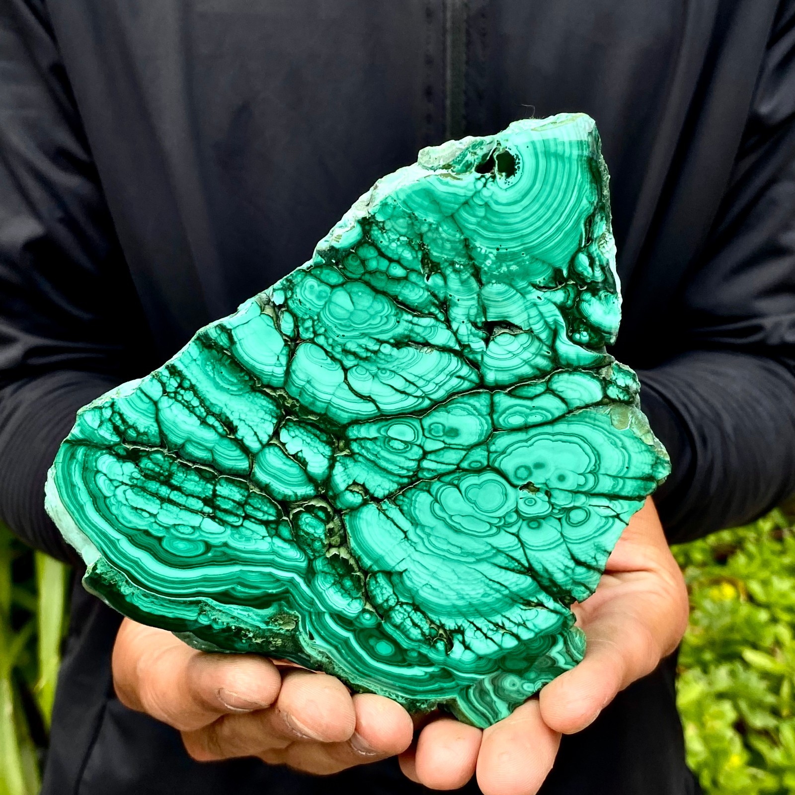 1.29LB Natural malachite slice quartz crystal luster mineral specimen