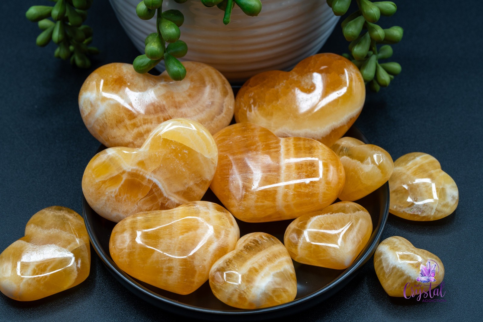 Orange Calcite Heart Carving | Warm & Inviting