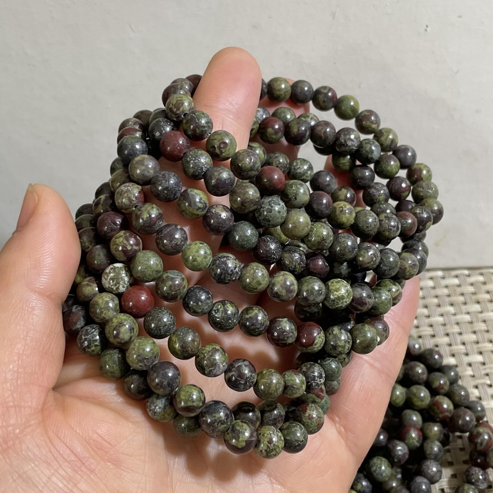 Wholesale 5Pcs Dragon Blood Stone 6mm Quartz Crystal Stretch Bracelet