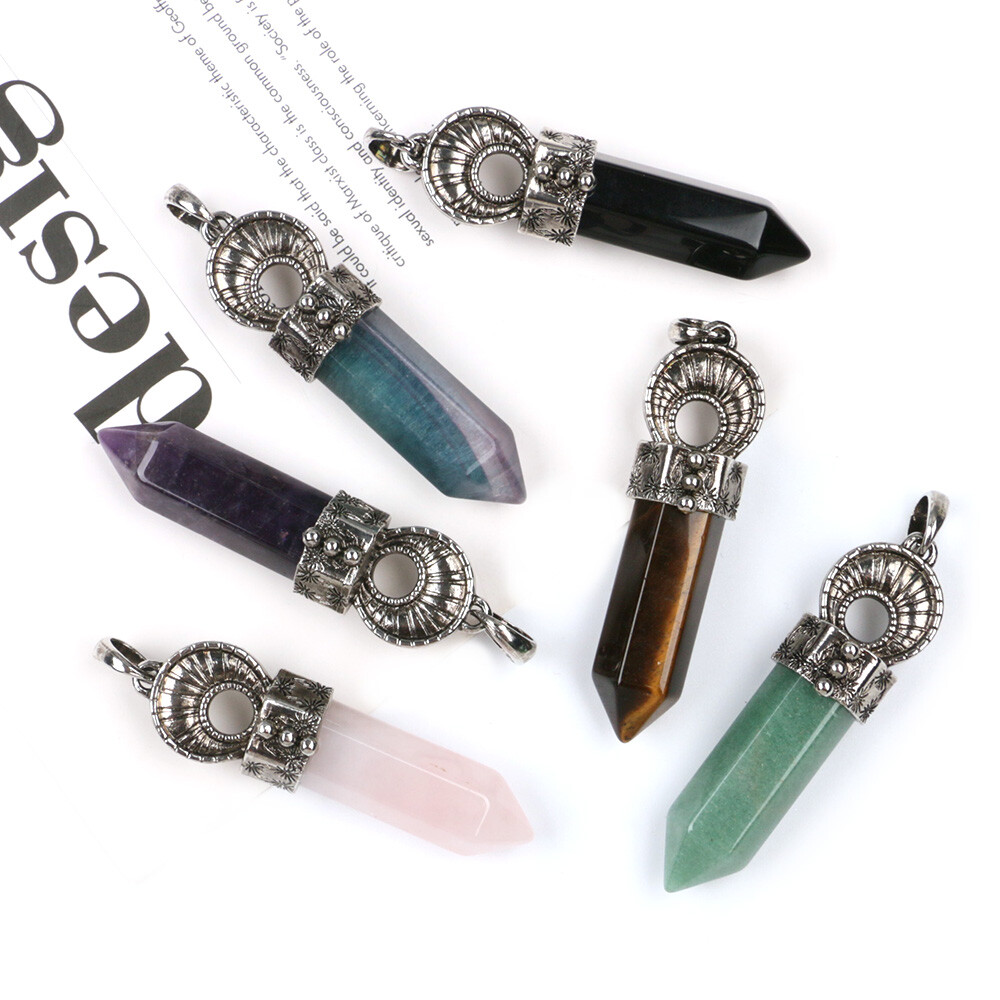 1pc Natural Chakra Crystal Wands Pendants Magic Stick Point Reiki Healing Amulet