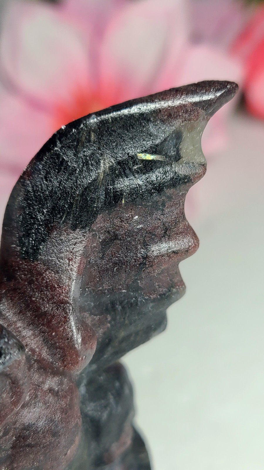 4″ 329g Magnificent Garnet Arfvedsonite Gargoyle Crystal Stone Carving Statue