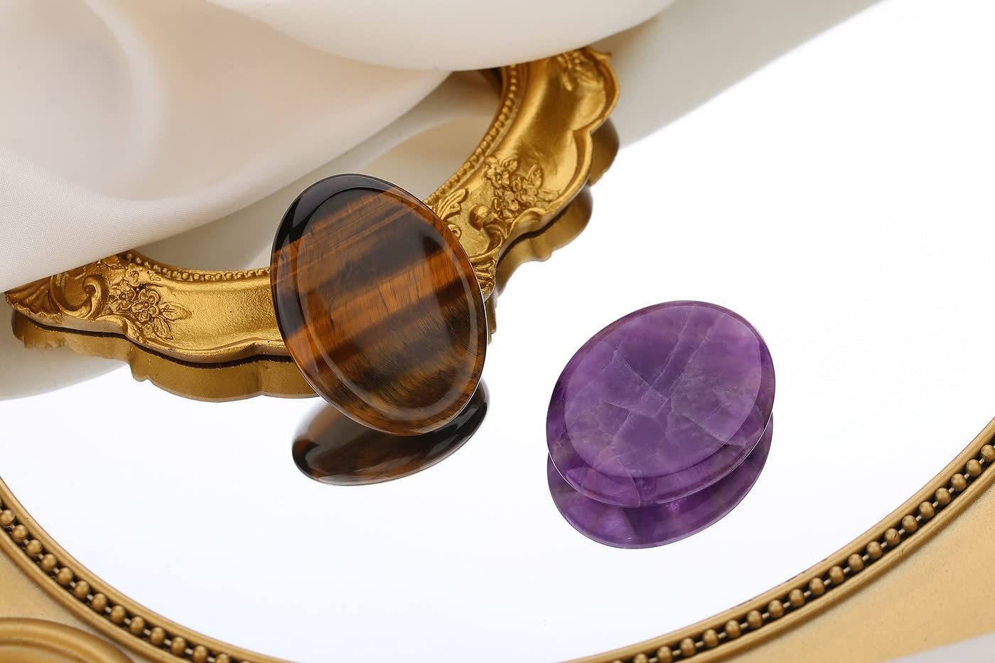 2PCS Worry Stone for Anxiety Tigers Eye Amethyst Healing Crystals Hand Thumb …