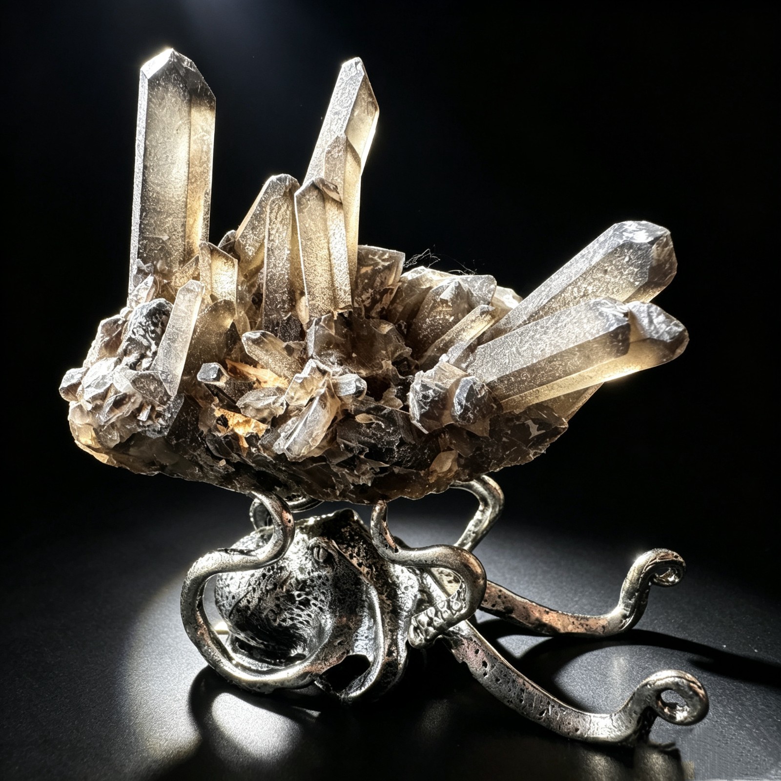 Natural Crystal Cluster Specimen Quartz Mineral Display Octopus Stand Desk Decor