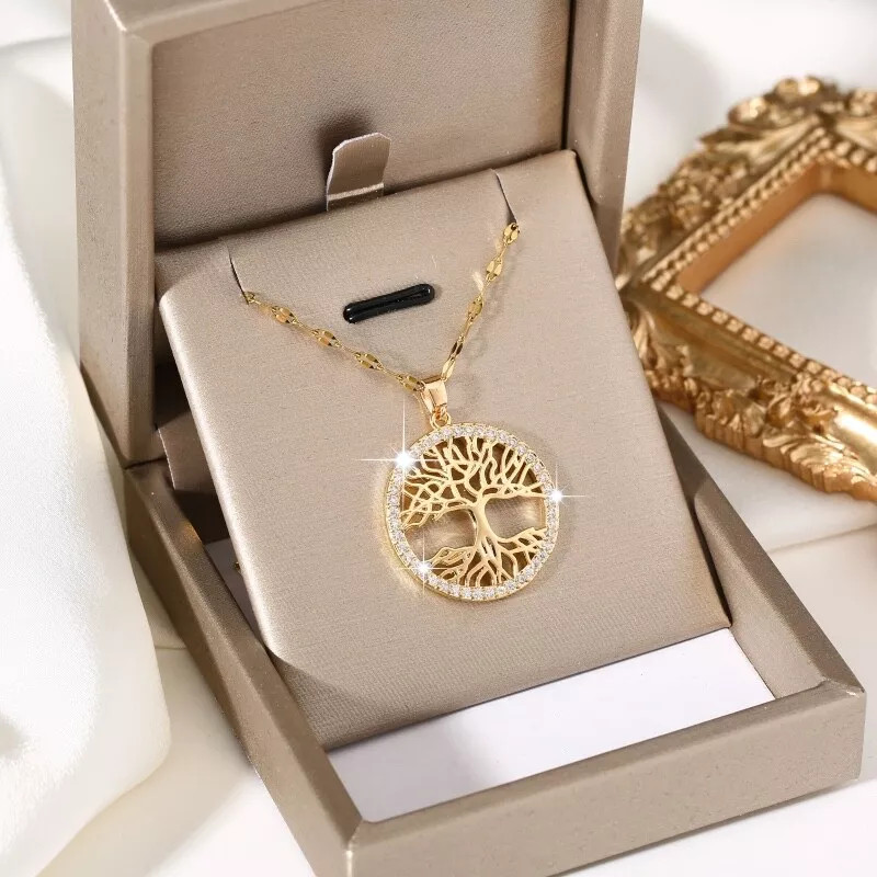 1PC Women’s Fashion Jewelry Gold Cubic Zircon Tree Of Life Pendant Necklace Gift