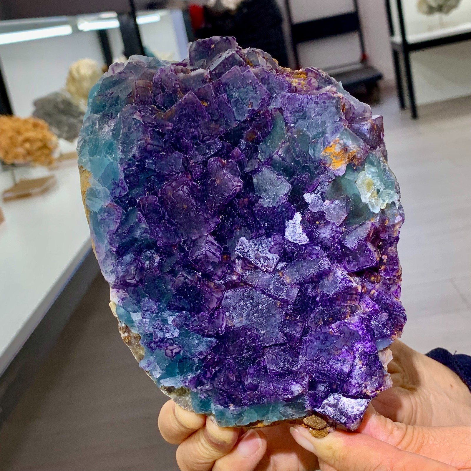 3.52LB Rare transparent purple-blue fluorite cube mineral crystal sample/China