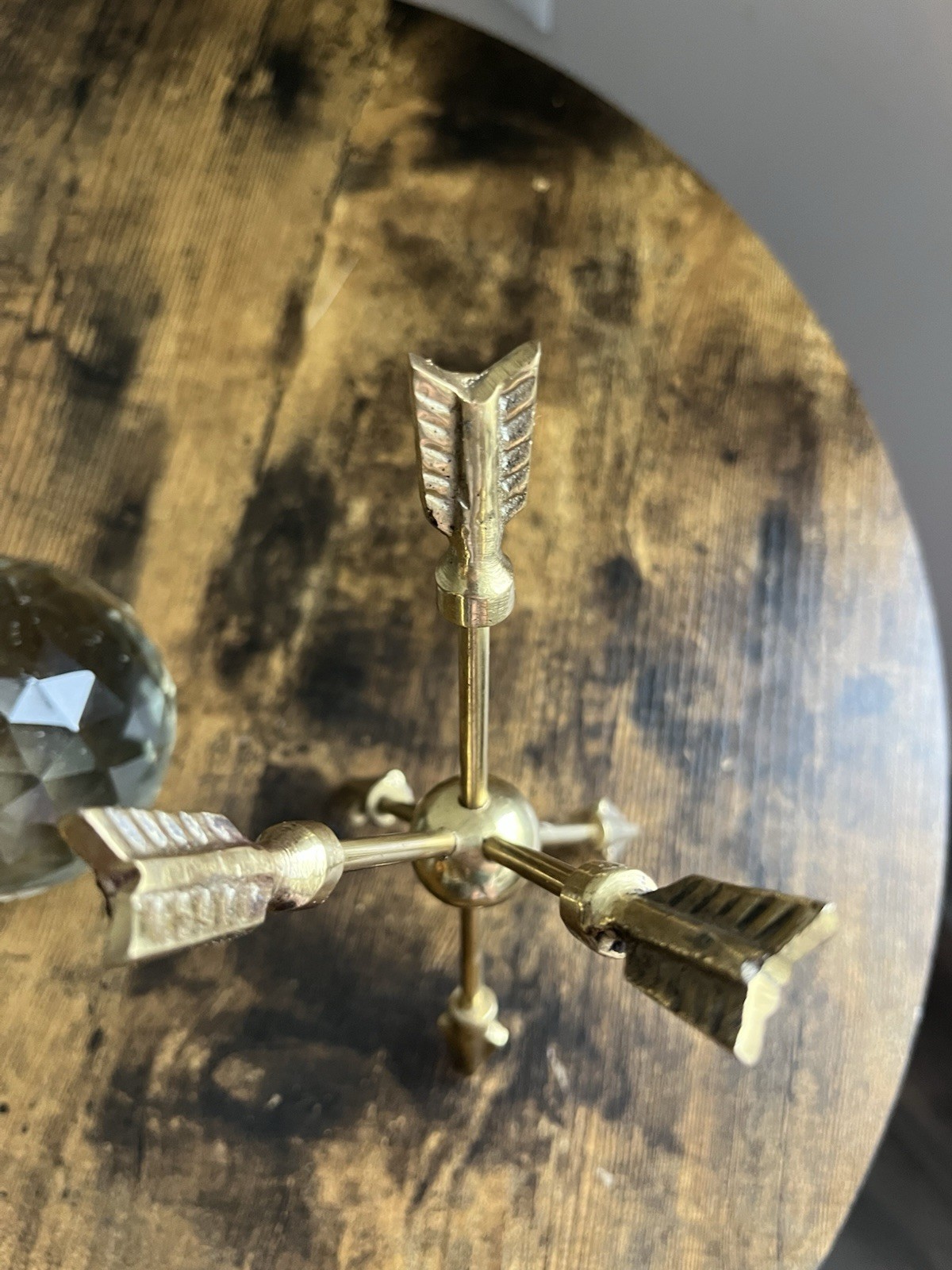 India Facted Crystal Sphere Prism With Flat Base W/ Brass Stand Multi Faceted