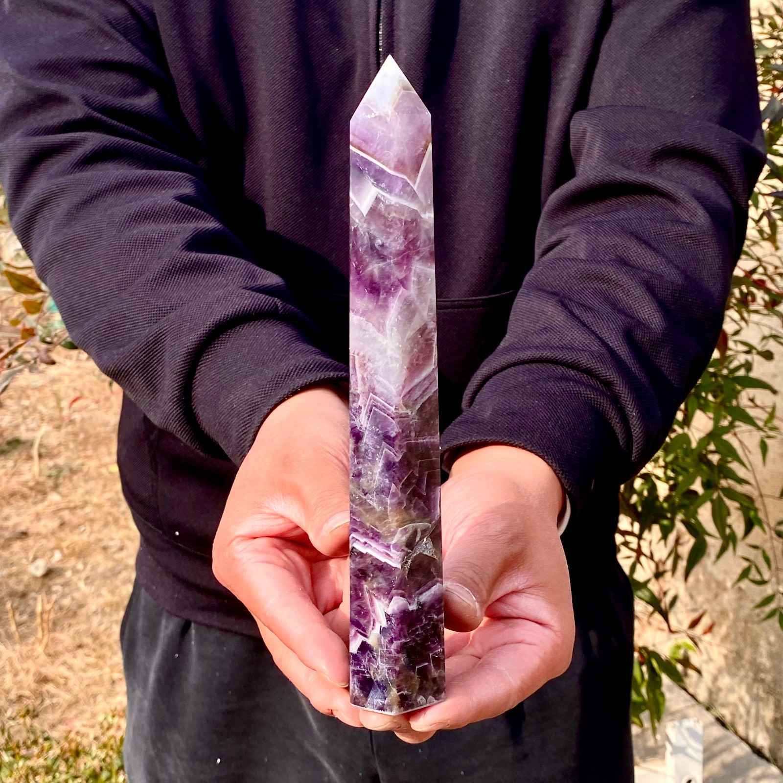 1.12LB Natural Dream Amethyst Crystal Column Wand Obelisk Point Reiki Healing