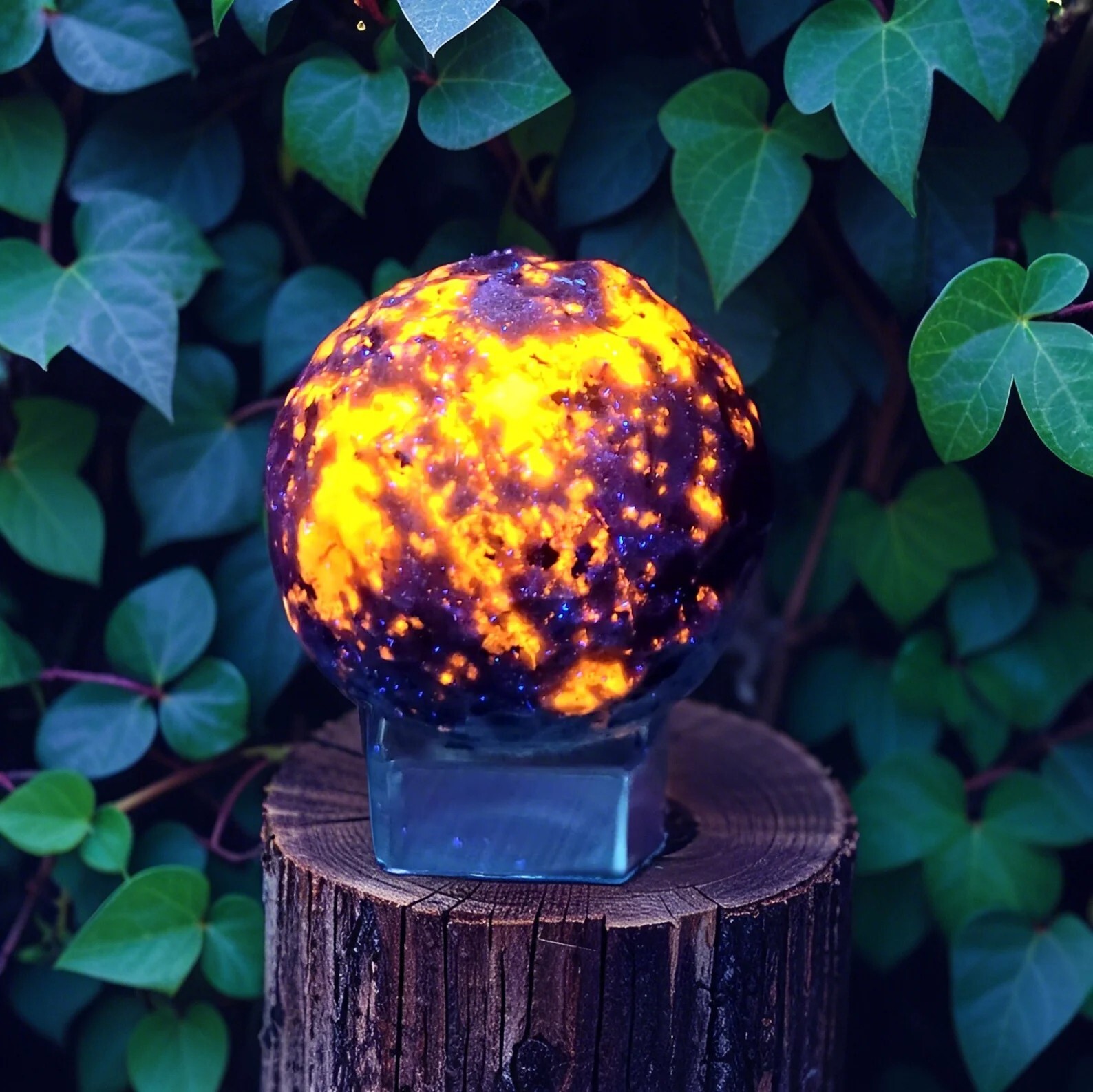 Yooperlite Full moon Emberlite Crystal Sphere Ball Carving UV Glow Sodalite Gift