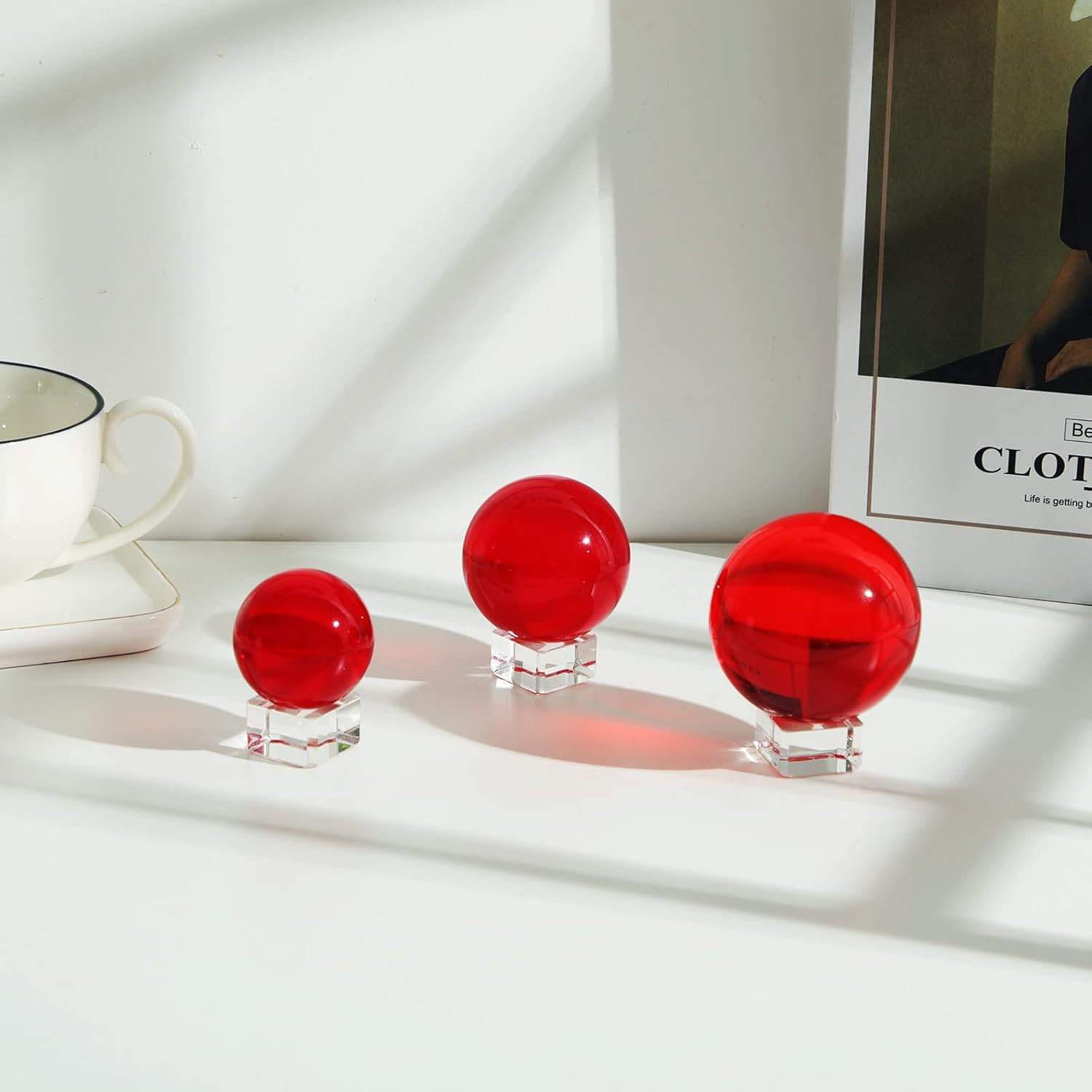 50mm(2 inch) K9 Solid Crystal Ball with Free Stand Suncatcher (Red)