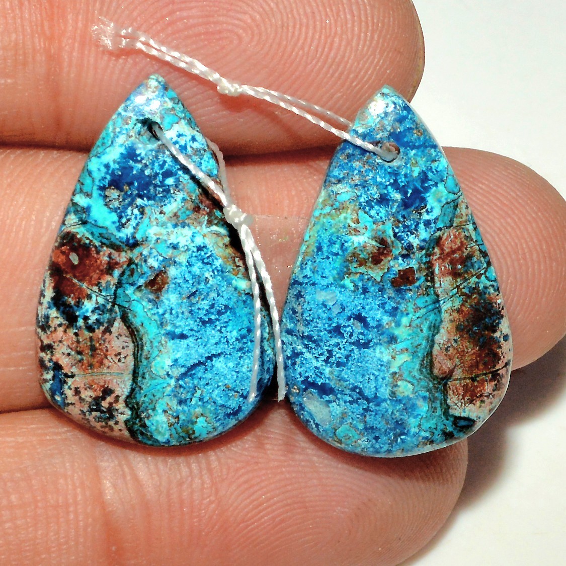22 Cts Azurite Cabochon Gemstone Wholesale Front Drill Pair Set 20x13mm #P2134