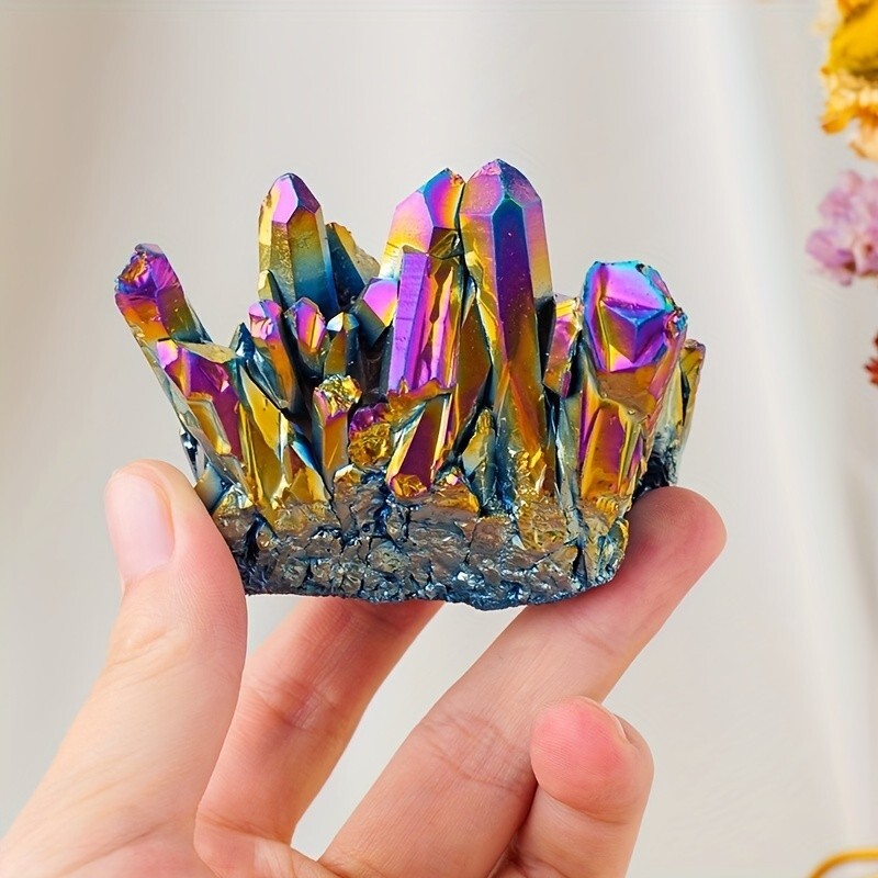 Angel Aura Quartz Crystal Rainbow Titanium Cluster Mineral Specimen Decoration