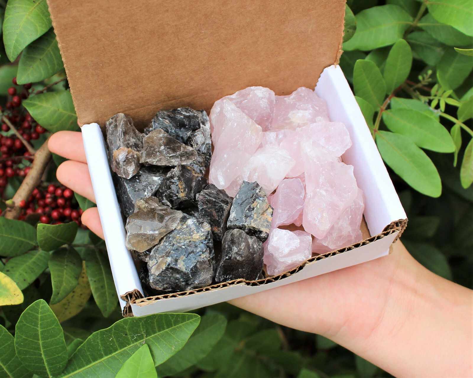 1/2 lb Natural Rough Smoky & Rose Quartz Mixed Bulk Wholesale Lot 8 oz