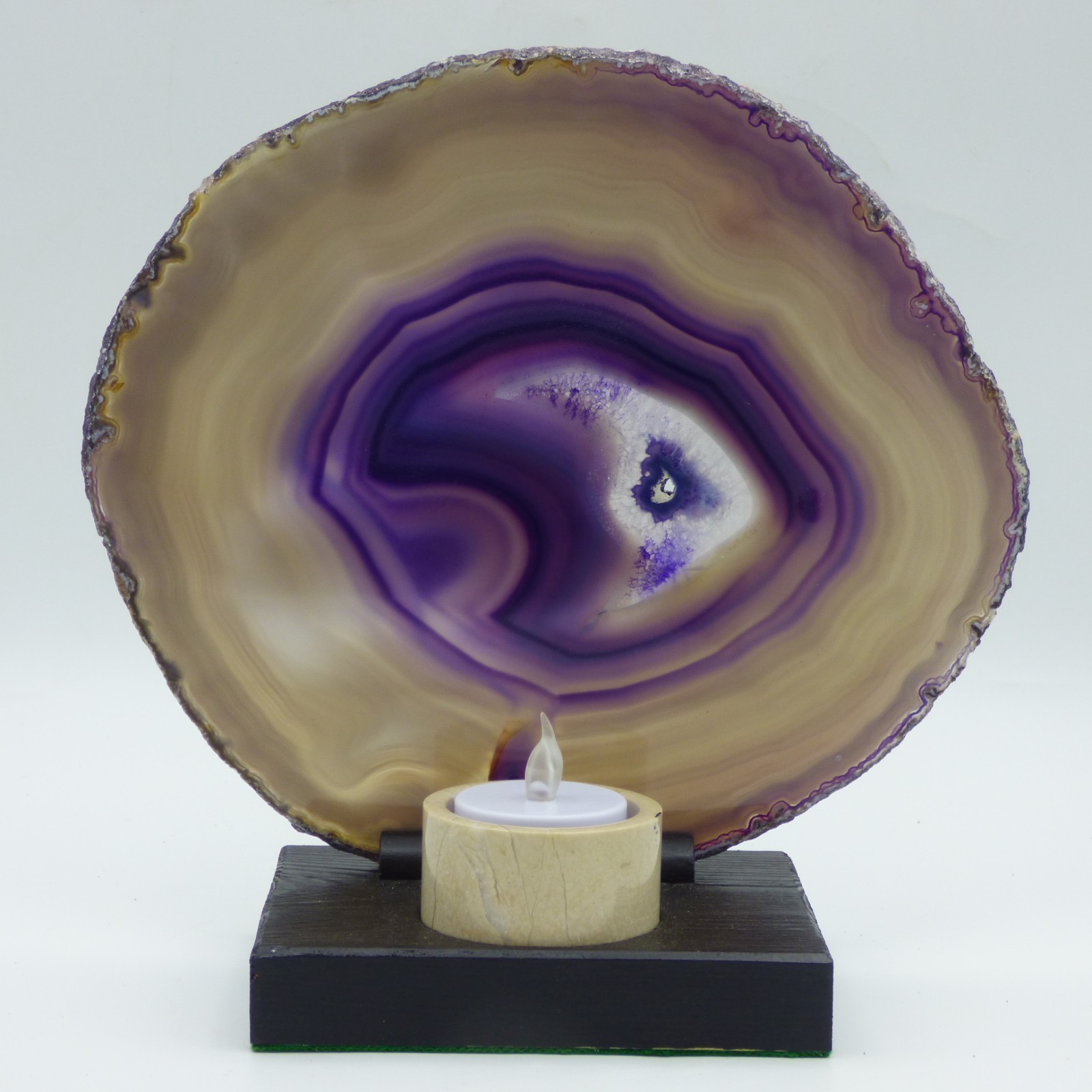 Large Agate Crystal Slice Purple Banded Candle Night/ Tea Light Stand Holder