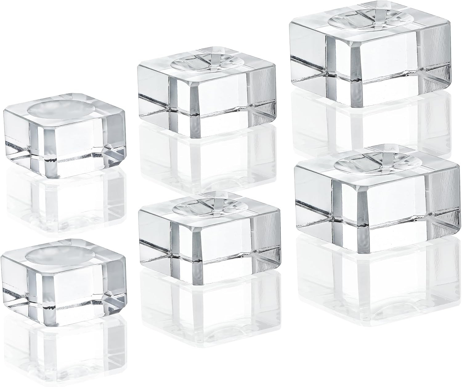 6 Pack Crystal Sphere Holders – Square Glass Pedestal Stands 3 Sizes | Secure fi