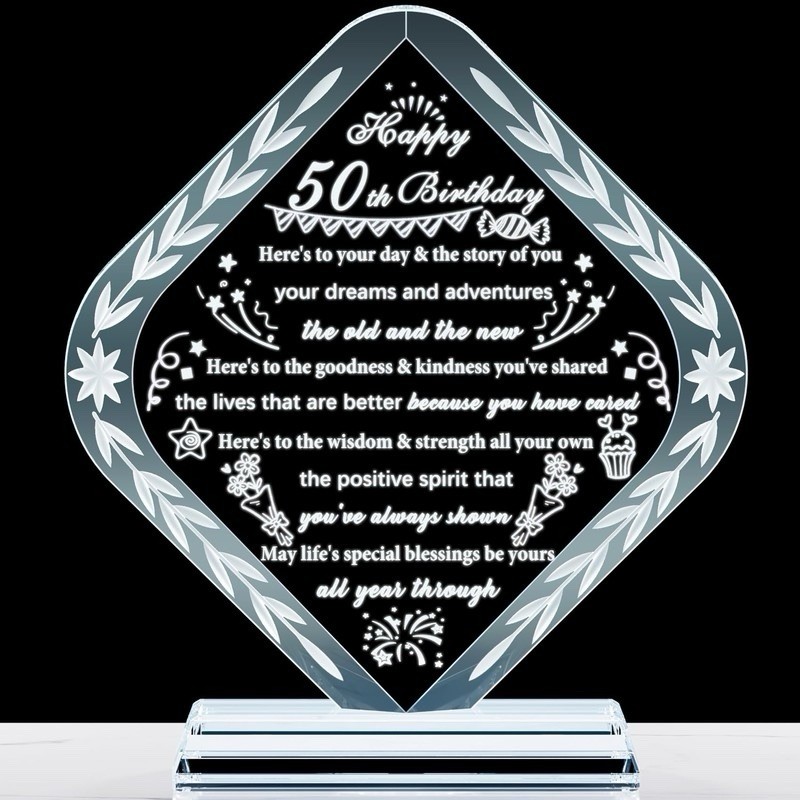 50th Birthday Gift for Women Men Crystal Plaque Keepsakes Happy 50th Birthday