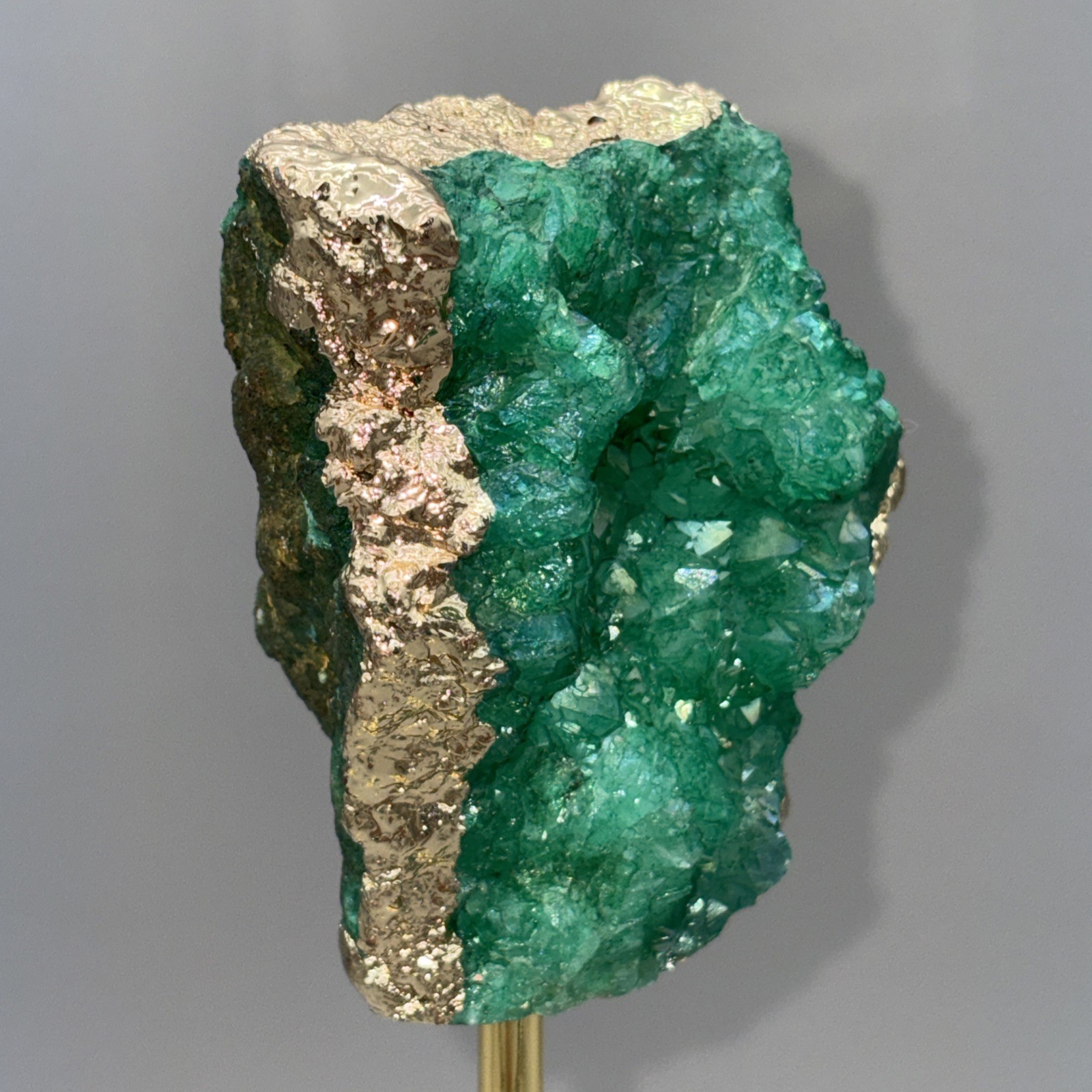 12.5″ Crystal Geode Sculpture Post Stand 12K Gold Plated Edge Acrylic Base Druzy