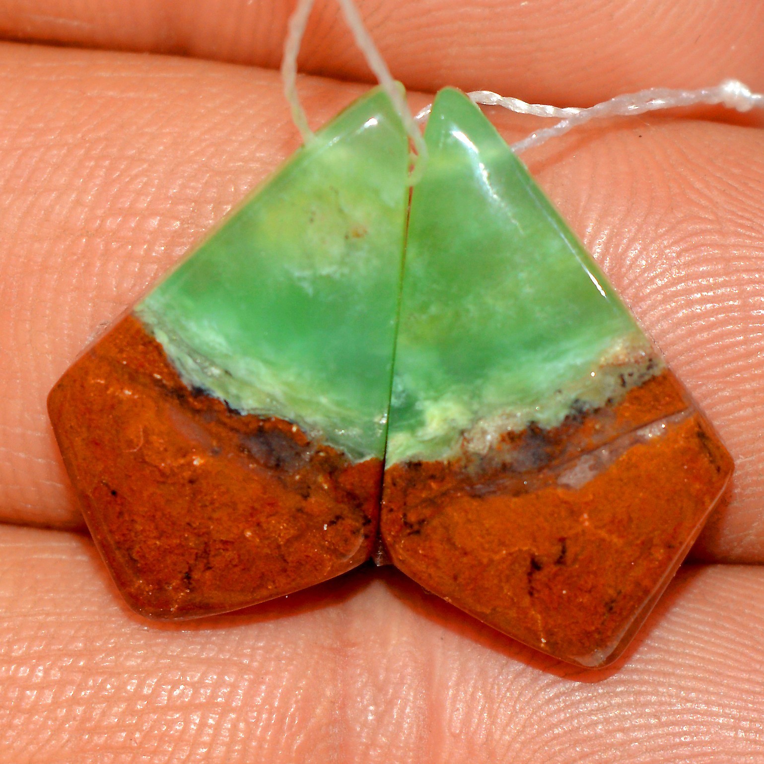 18 Cts Natural Green Chrysoprase Cabochon Gemstone Side Drill Pair 20x11mm #P311